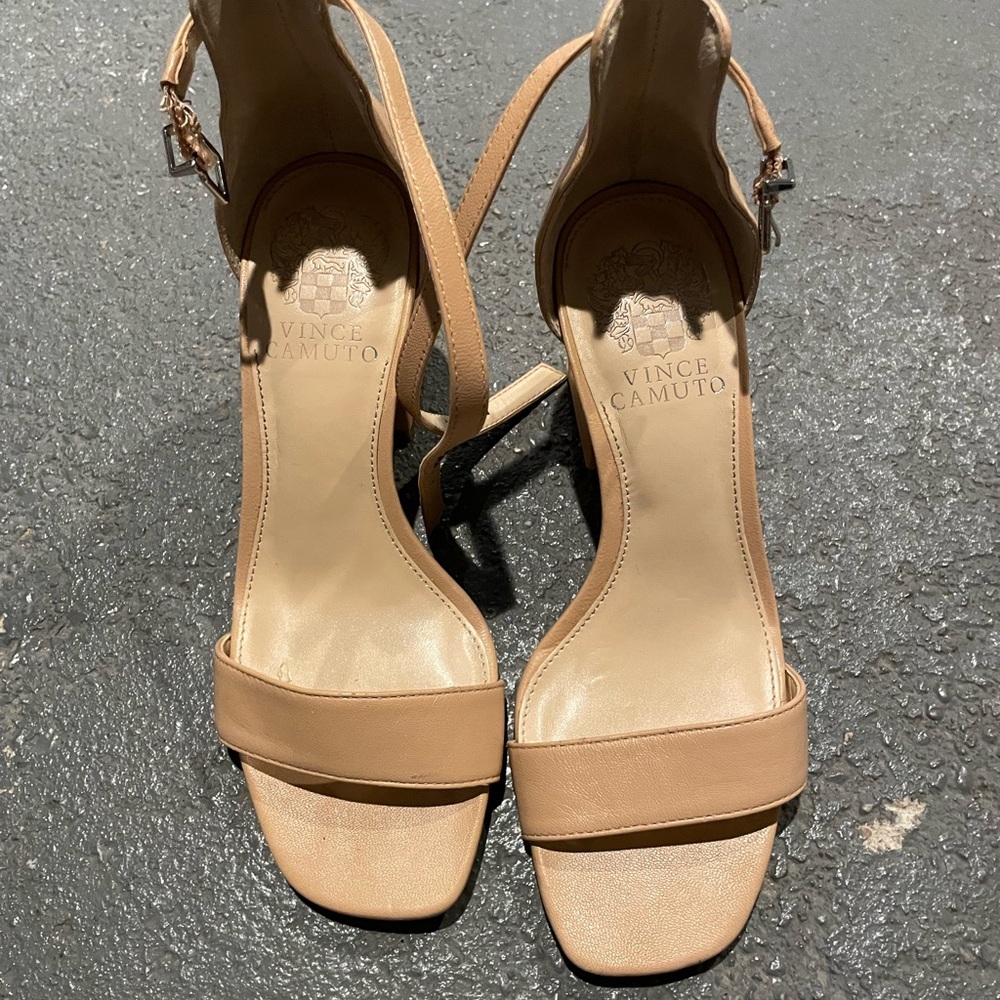 Vince Camuto Cream Heels with Chunky Heel and Ankle Strap